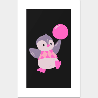 Pink and purple pastel penguin Posters and Art